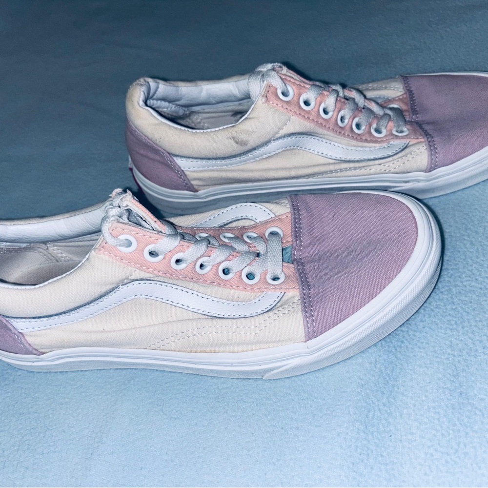 Vans Women's Pastel Pink and White Sneakers